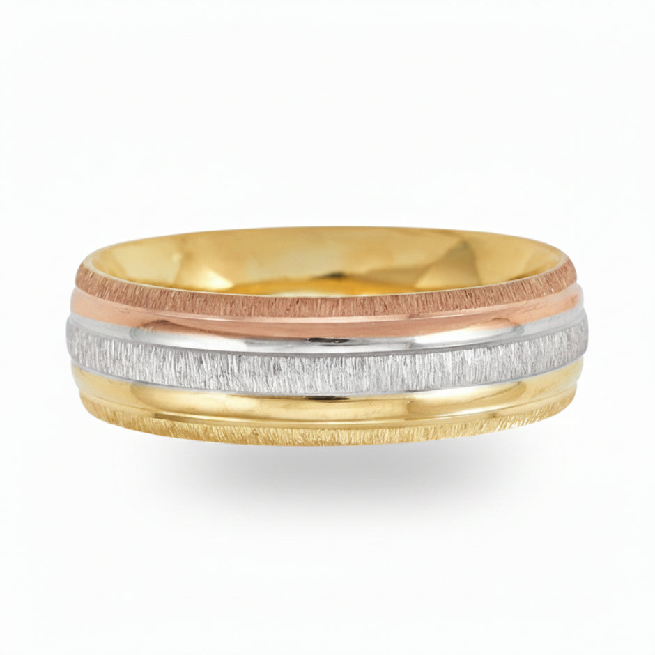 Argolla confort J3 en oro tricolor 10k 6mm